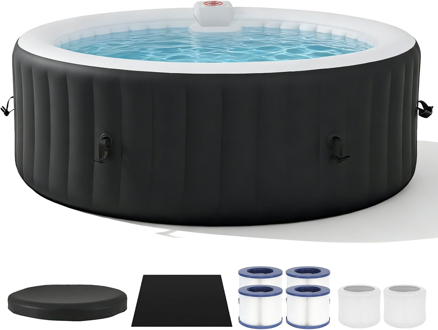82" Inflatable Hot Tub 4-6 Person, Round Outdoor Spa, Black