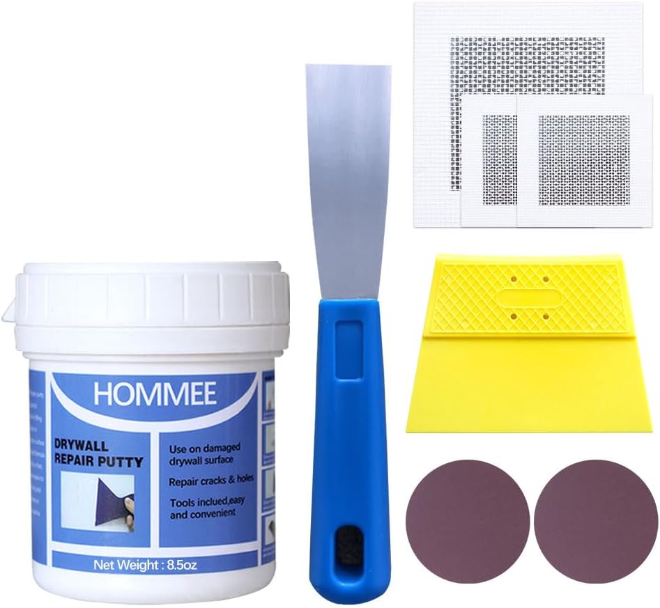 Drywall Repair Kit,Drywall Hole Patch Repair Kit,Wall Spackle Paste 8.5OZ to Fix Wall Surface Holes and Creak Damage with White Wall Repair Putty,Scraper,Sanding Pad Fill Quick and Easy Solution