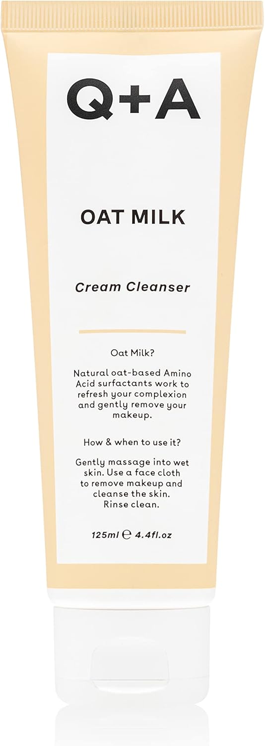 Q+A Oat Milk Cream Cleanser (125ml), Gentle Face Cleanser, Face Wash, and Makeup Remover with Oat Seed Oil and Oat Amino Acids, Hydrating and Soothing, Natural Skincare