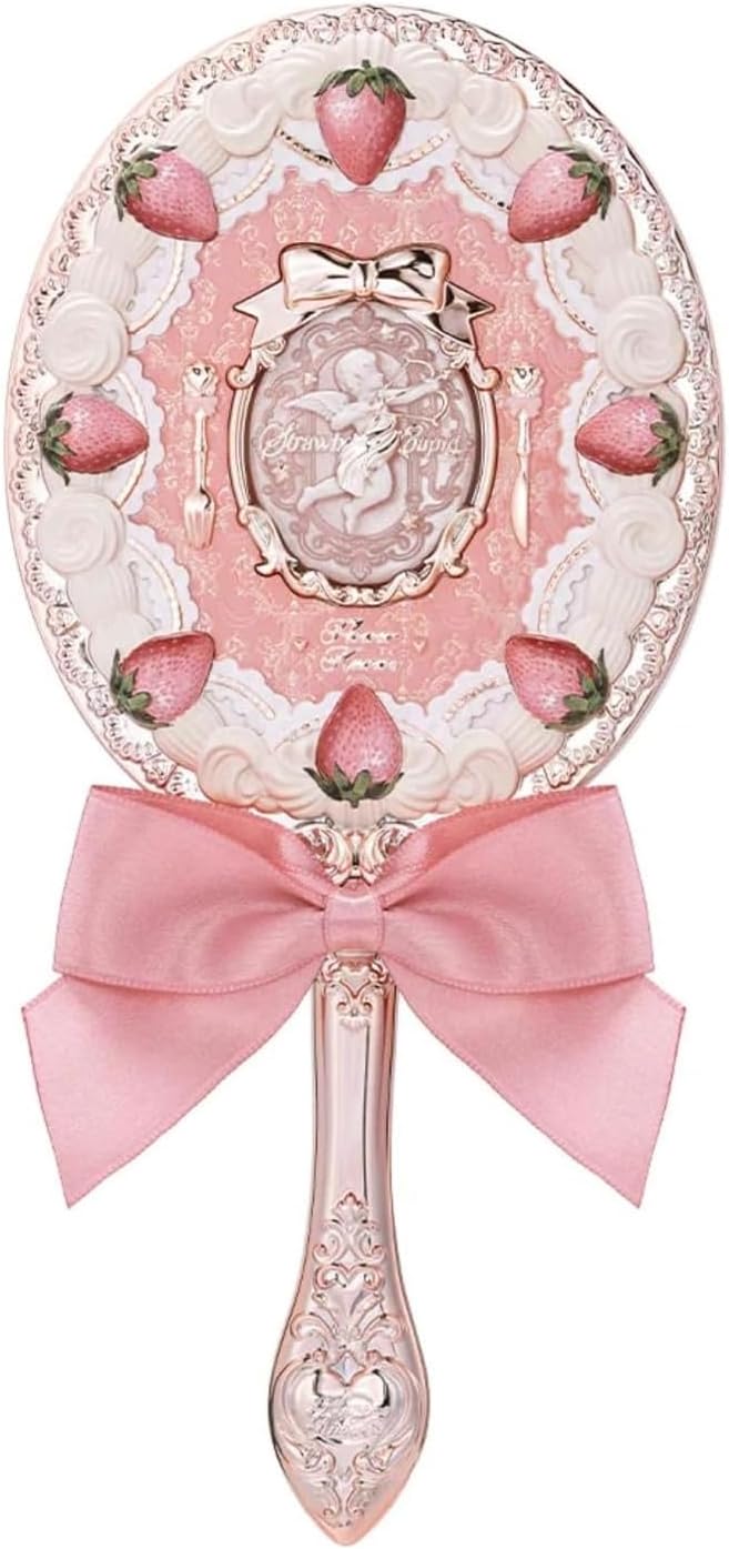 Flower Knows Strawberry Cupid Hand Mirror,Vintage Handheld Mirror,Fancy & Pretty Princess Mirror with Long Handle,Gift for Girls & Women(Milk Pink)