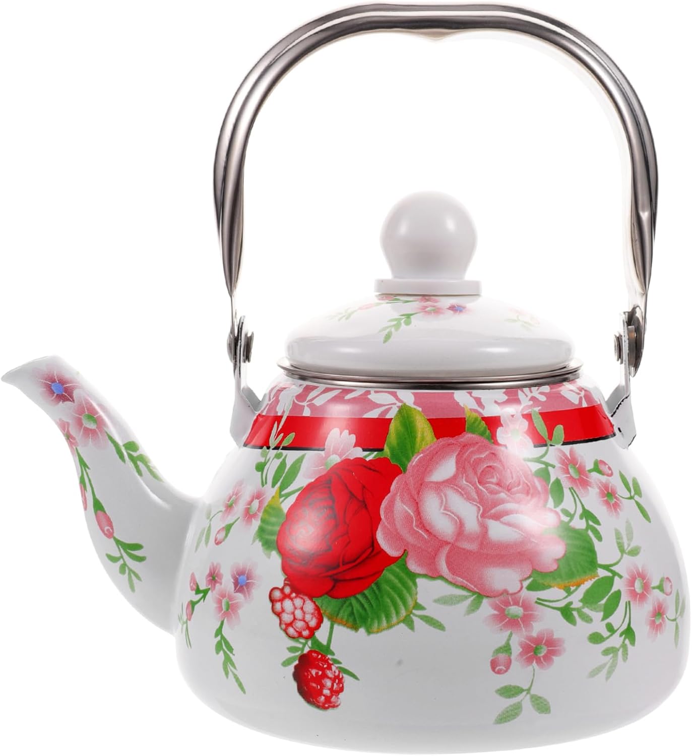GREENADSCAPE Vintage Enamel Teapot with Strainer Enameled Kettle for Home Office Elegant Design Easy to with Induction Gas Stoves Tea Lovers
