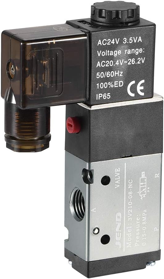 sourcing map AC 24V 3 Way 2 Position 1/4" PT,Pneumatic Air Control NC Solenoid Valve,Internally Single Piloted Acting Type,3V210-08