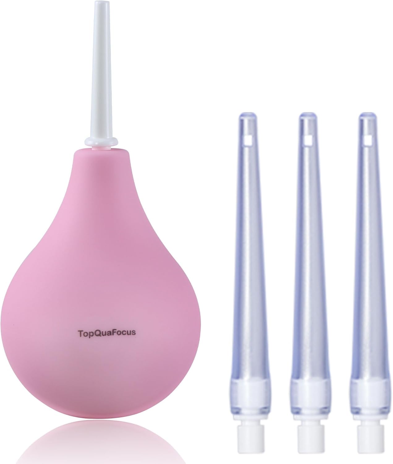 TopQuaFocus 8oz Enema Bulb Kit Anal and Vaginal Douche Bulb for Men Flushing System Enemas Silicone Bulb 4 Replaceable Tips (Pink, 224ml)