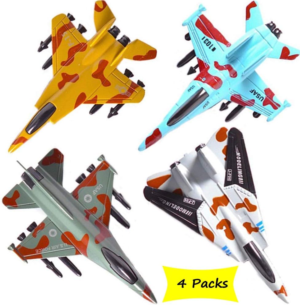 CORPER TOYS Airplane Toys Set Die Cast Metal Military Fighter Jets for Kids Boy Pullback Plane Model Pack of 4