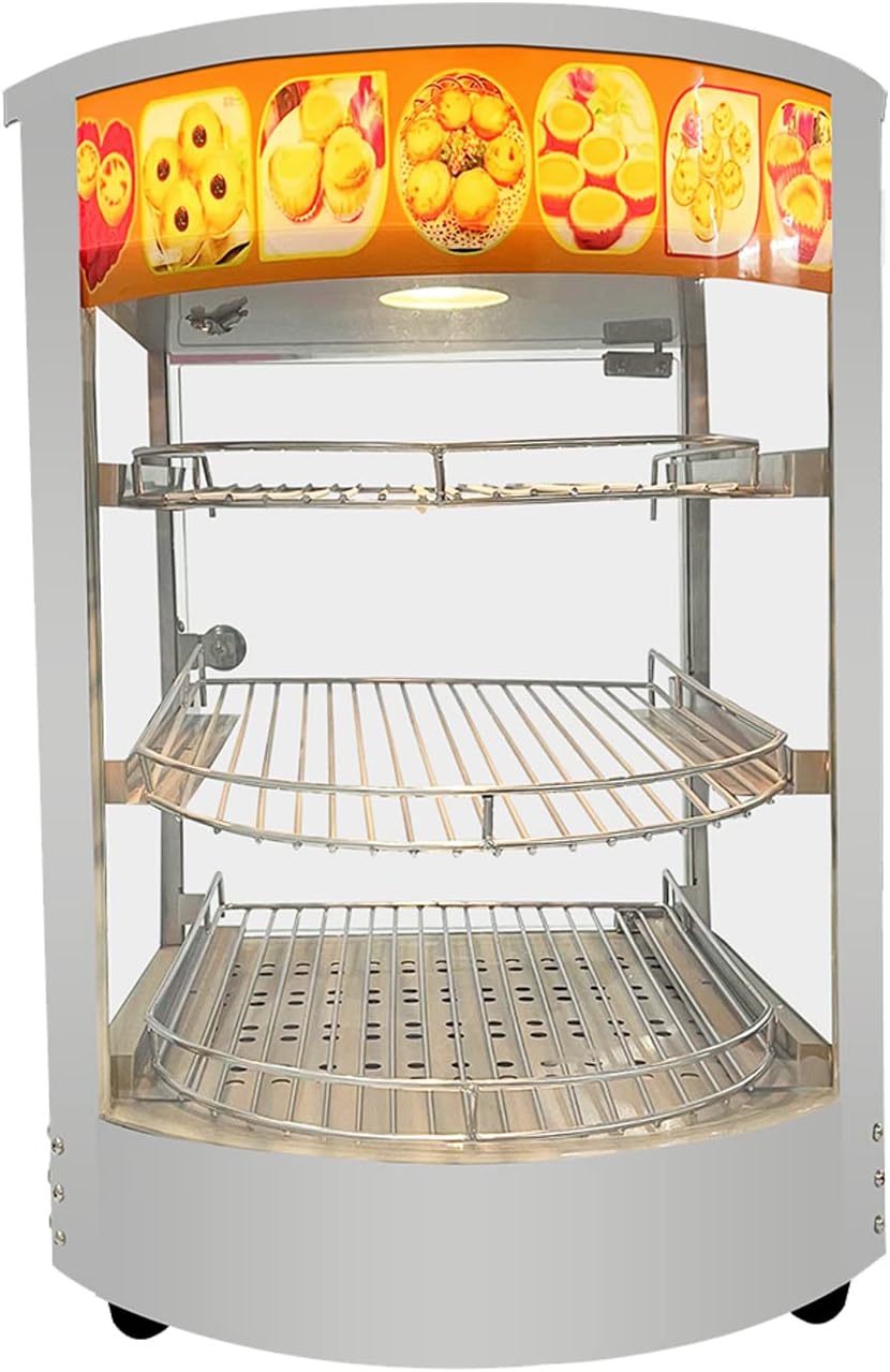 14" Food Display Warmer Curved Glass Warming Cabinet Hot Food Showcase Countertop 3 Layers (14"(3 Layer))