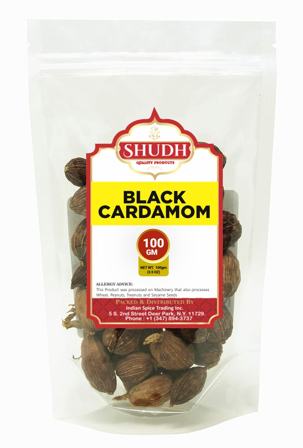 Shudh Black Cardamom Pods Whole 100 GM ~ (Amomum tsao-ko/Cao Guo/Thao Qua) ~ All Natural ~ Non-GMO Spice