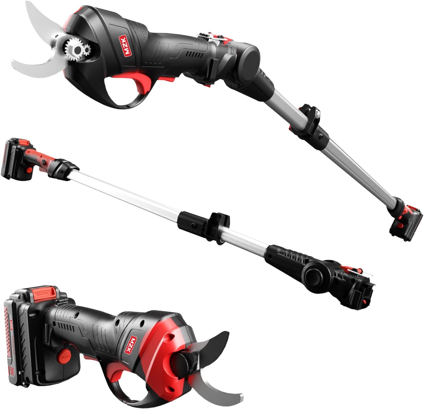 MZK 2-IN-1 Cordless Electric Pole Pruning Shears，20V Battery Powered Cordless Pruner, 1.2" Cutting Diameter, 13 FT MAX Extension Pole for Tree Trimming, Gardens, Orchards, PS13D16