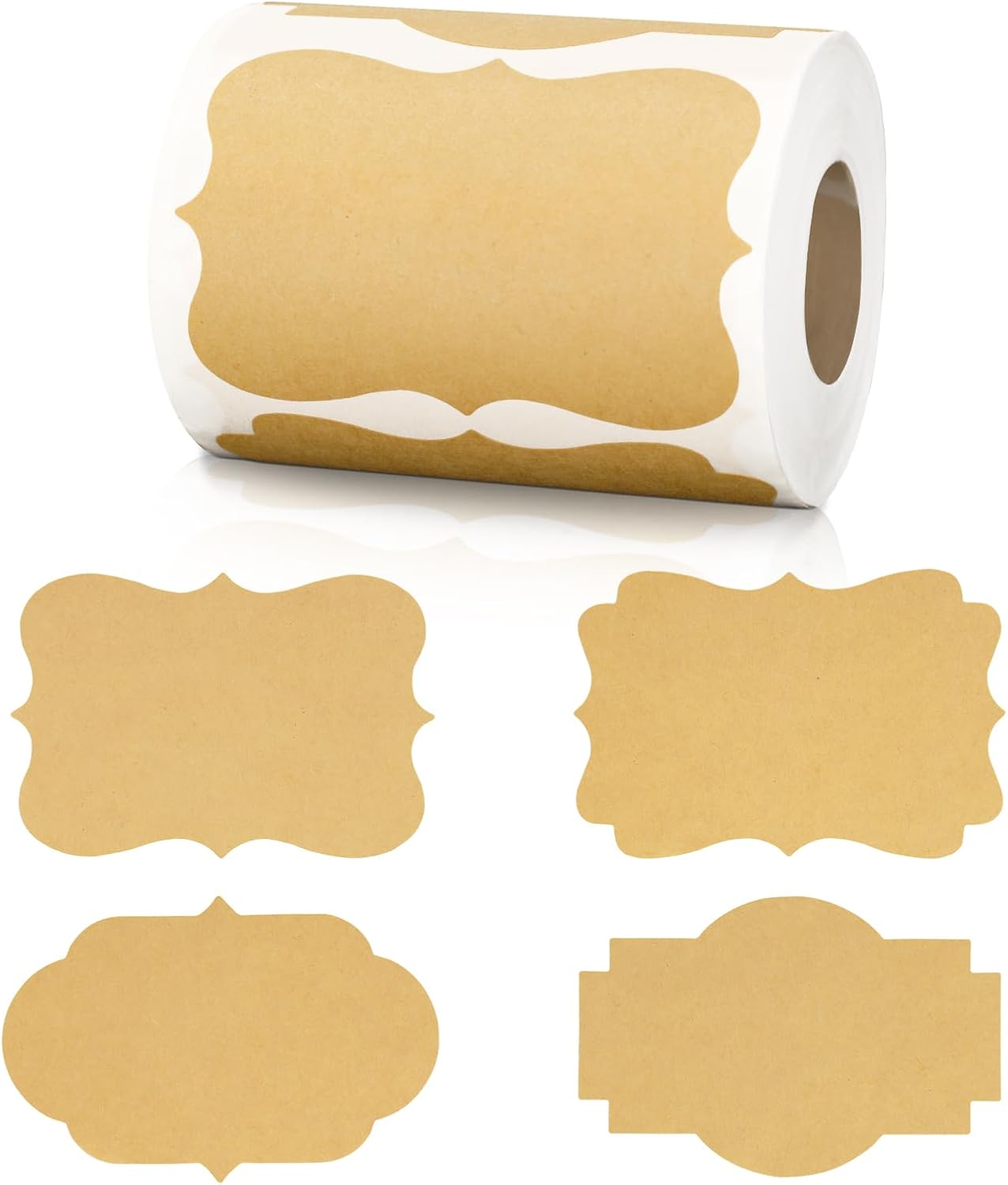 KINGLAKE Kraft Label Stickers Fancy Shape Blank Label Stickers 2X3 Inch Self-Adhesive Bottle Labels 300PCS Brown Canning Labels for Essential Oil,Jars,Crafts,Gift Tags,Homemade Items,Storage Box