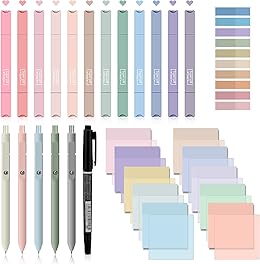 Jutom 38 Pcs Book Annotation Kit Aesthetic Highlighters Gel Pens Set Sticky Notes Tabs Markers Dual Ended Highlighter Quick Dry Ink Pens for Office Annotating Books(Classic Color,Square)