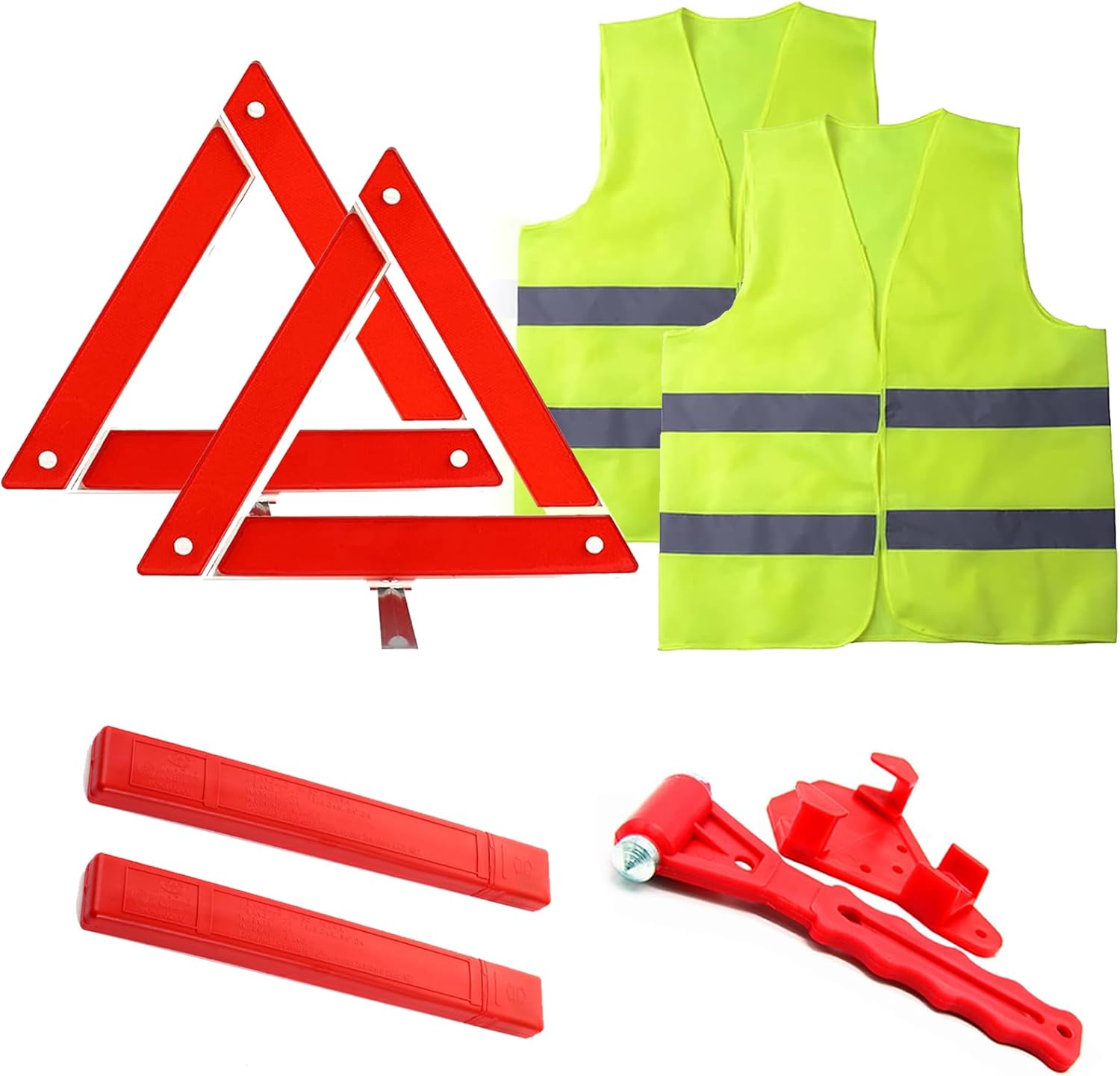 Eulihent 5 in 1 Warning Triangles for Cars Emergency Breakdown Kit with Reflective Vest and Safety Hammer Foldable Roadside Emergency Warning Triangle with Storage Case