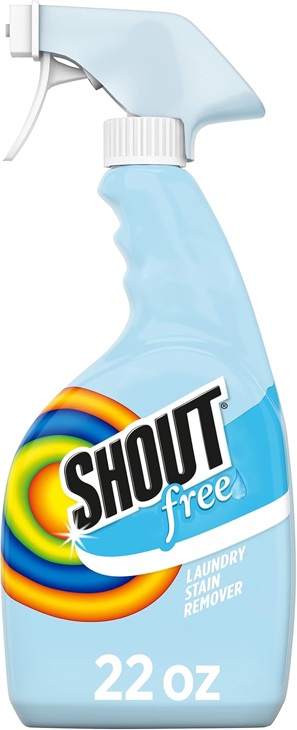 Shout Free Laundry Stain Remover Spray, Active Enzyme Formula is Fragrance, Bleach, and Dye Free, Removes Everyday Stains including Baby Stains - 22oz Spray