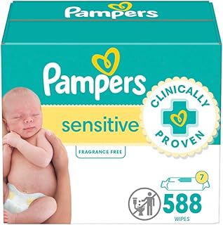 Pampers Sensitive Baby Wipes, Water Based, Hypoallergenic and Unscented, 7 Refill Packs (588 Wipes Total)
