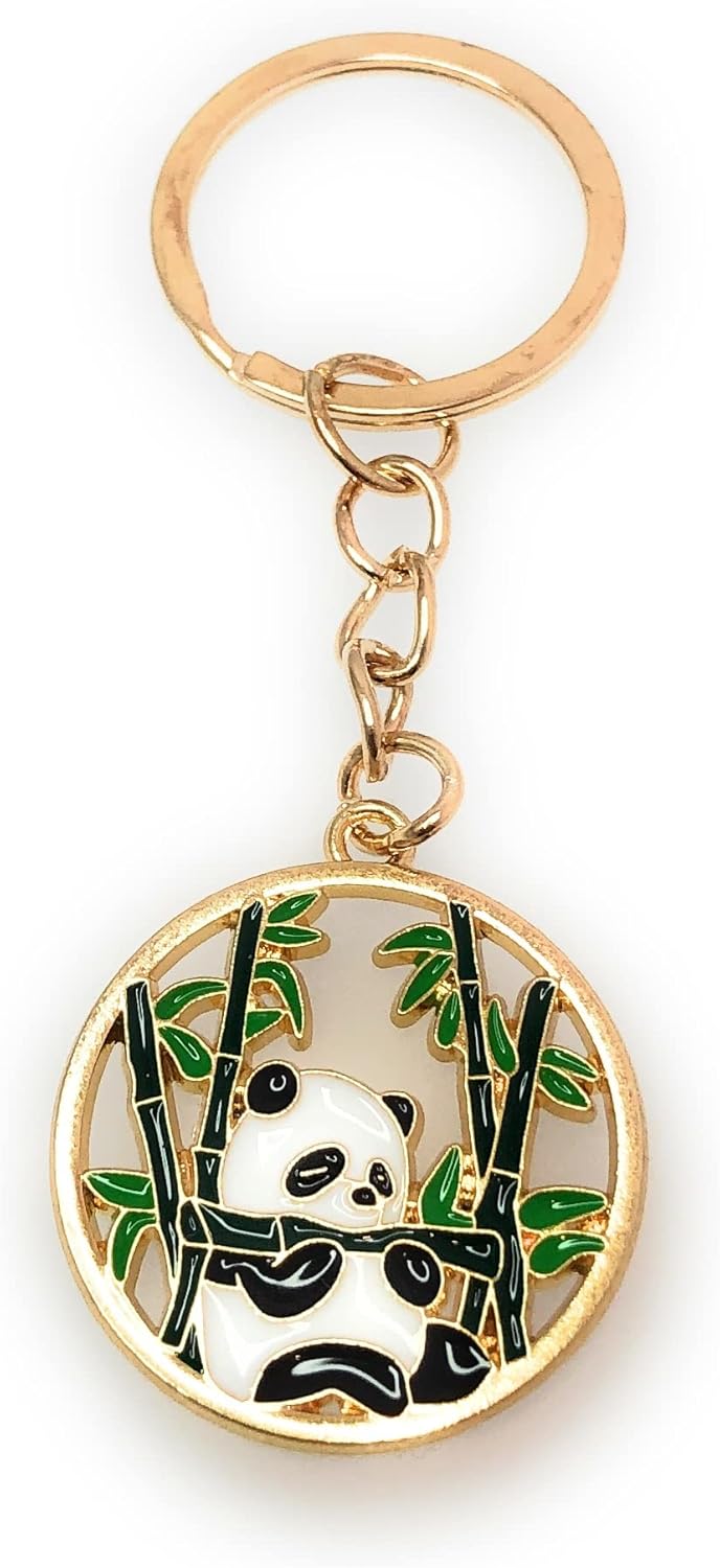 Panda Keyring Key Ring with Enamel Charm and Gold Tone Keychain