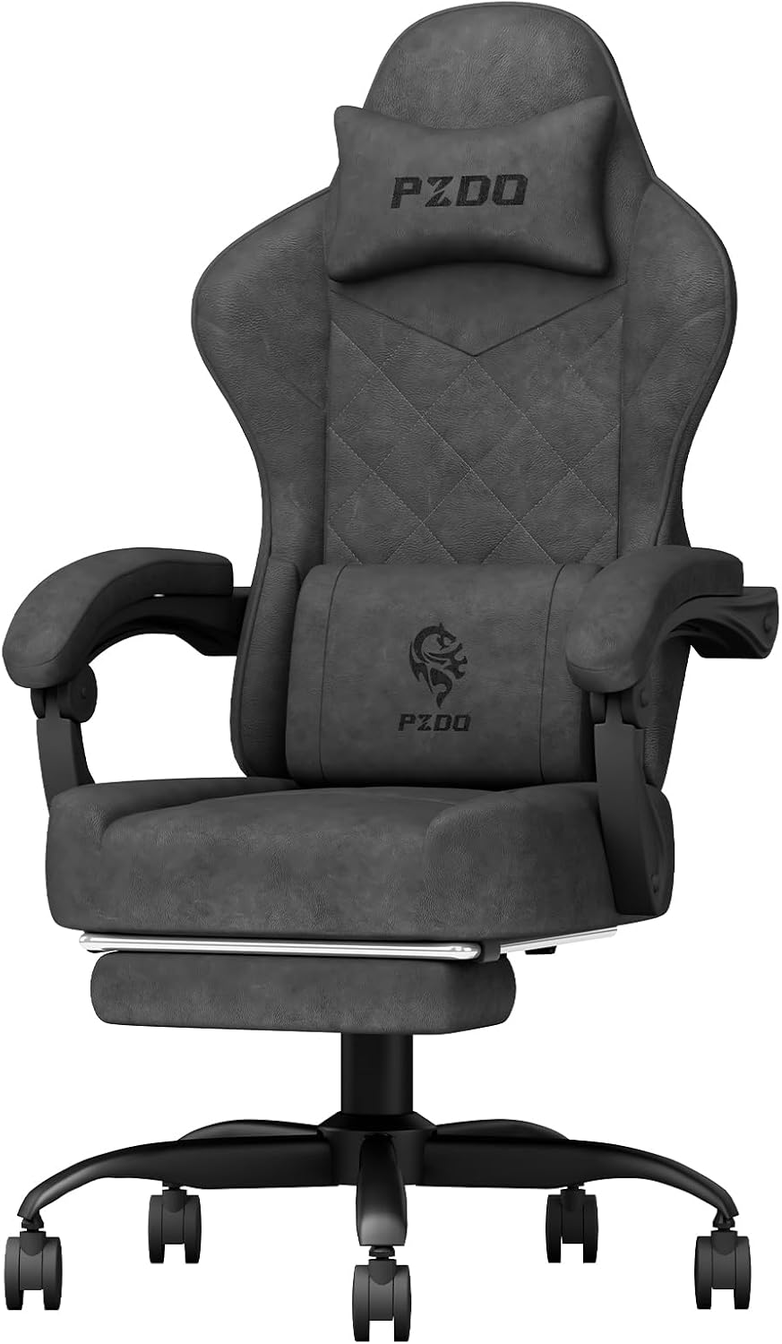 PZDO Gaming Chair, Gaming Chairs for Adults, Ergonomic Computer Chair with Footrest, Reclining Pc Gamer Chairs with Headrest and Lumbar Support, Technical Fabric, Black, 350LBS