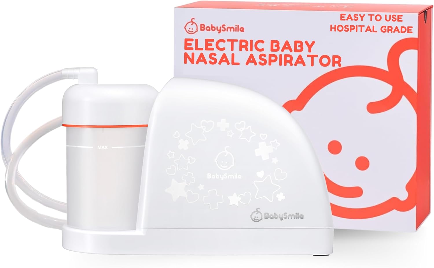 BabySmile | Electric Baby Nasal Aspirator | Nose Suction for Newborn | Snot Sucker for Toddlers | Hospital Grade Suction 3 Levels | Boogers/Mucus