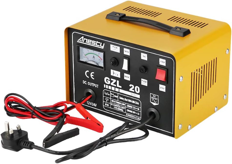 Car Battery Charger, 12V/24V 20A 20Amp Heavy Duty Battery Charger, Ideal for Various Vehicle Cars Vans Tractors Lead-acid Batteries