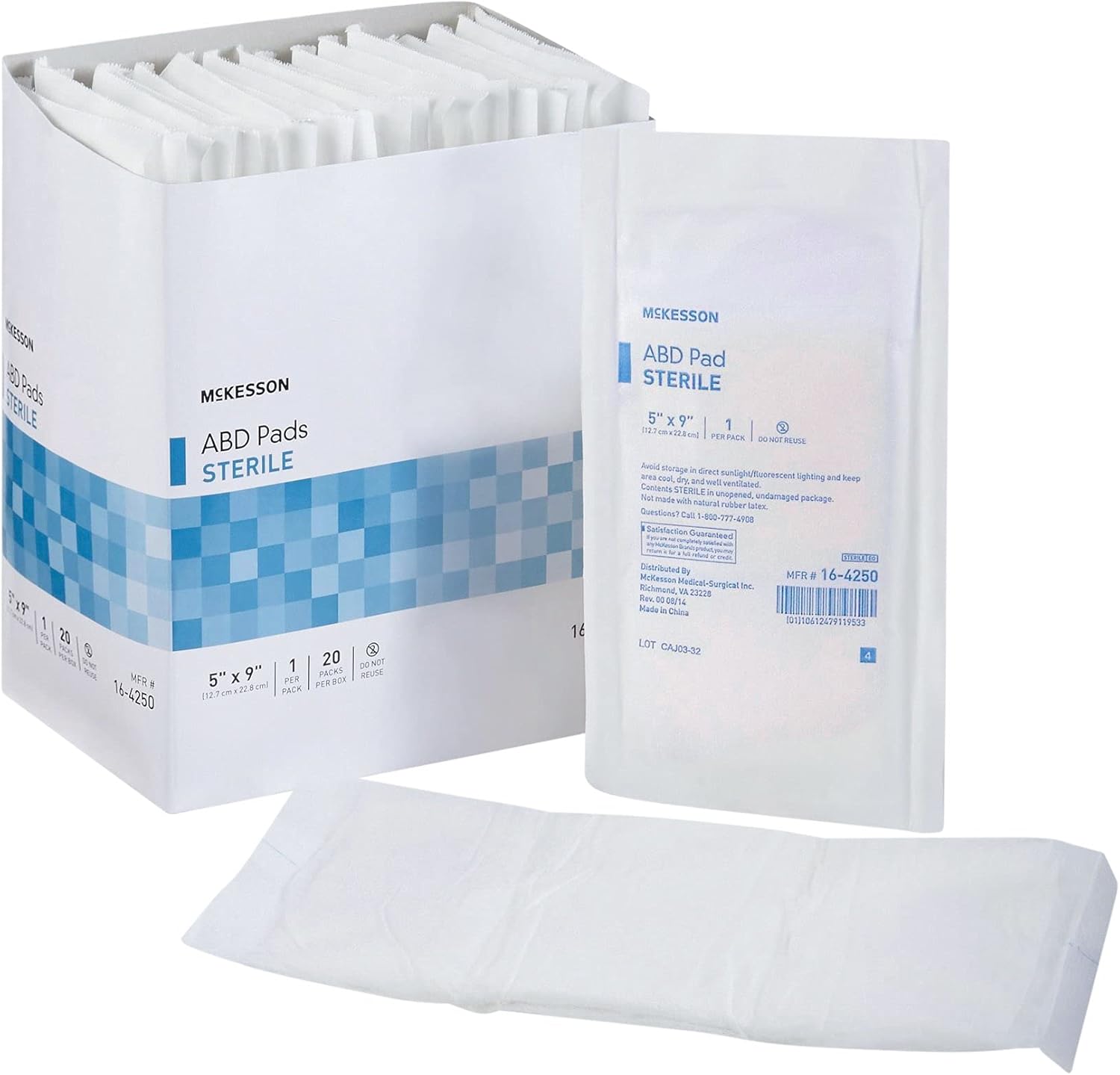 McKesson Abdominal Pads, Sterile, Nonwoven Cellulose, 5 in x 9 in, 20 Count, 1 Pack