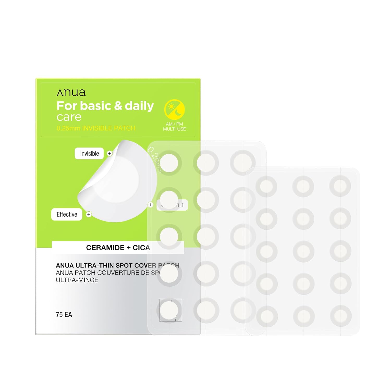 ANUA Ultra-Thin Spot Cover Patch, 2 Sizes invisible Hydrocolloid Patch for Face, Centella for area of concern, Slim Spot Stickers, Perfect coverage, Beauty & Facial Skincare Products (75 Counts)
