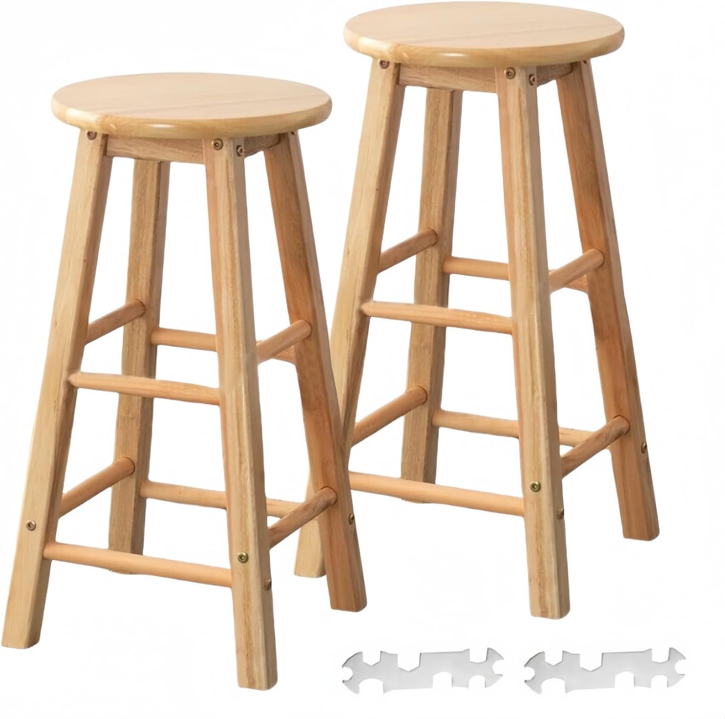 FENGSHENG-SHOP Set of 2 Wooden Bar Stools, 60cm Tall Seat Height, Rustic Wood High Stools, Indoor Outdoor Kitchen Garden Breakfast Counter Barstools