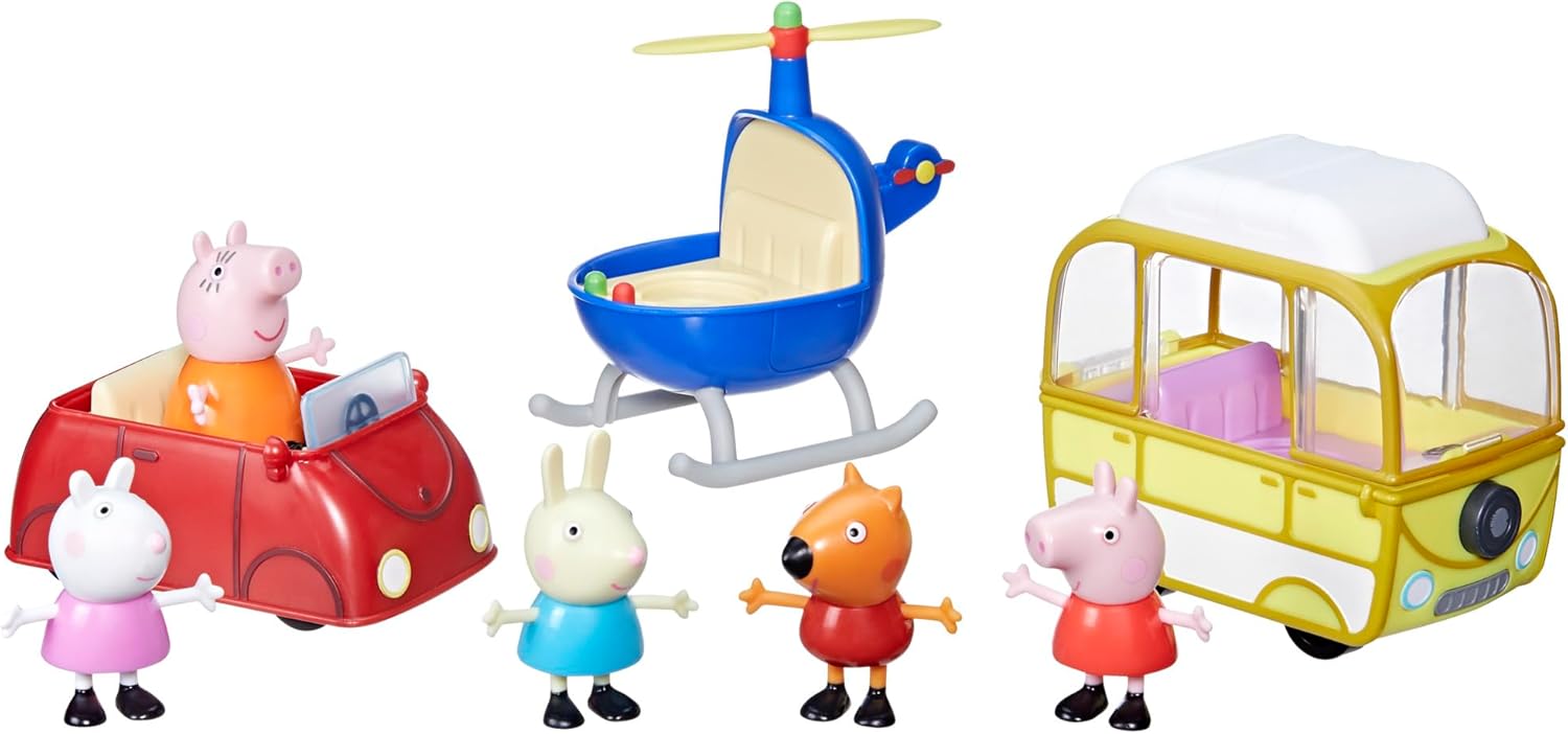 Peppa Pig Peppa's Little Vehicle Playset for Girls and Boys, Includes Helicopter, Camper, and Car, and 5 Figures Set, Preschool Toys, Ages 3+ (Amazon Exclusive)
