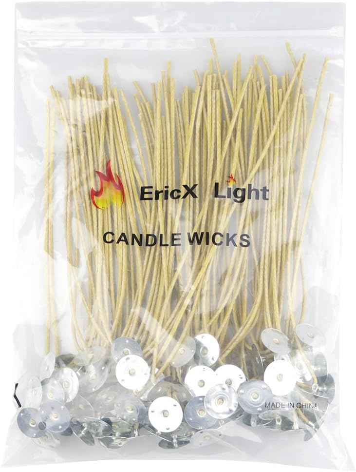 EricX Light Organic Hemp Candle Wicks, 100 Piece 8" Pre-Waxed by Beeswax & Tabbed, for Candle Making
