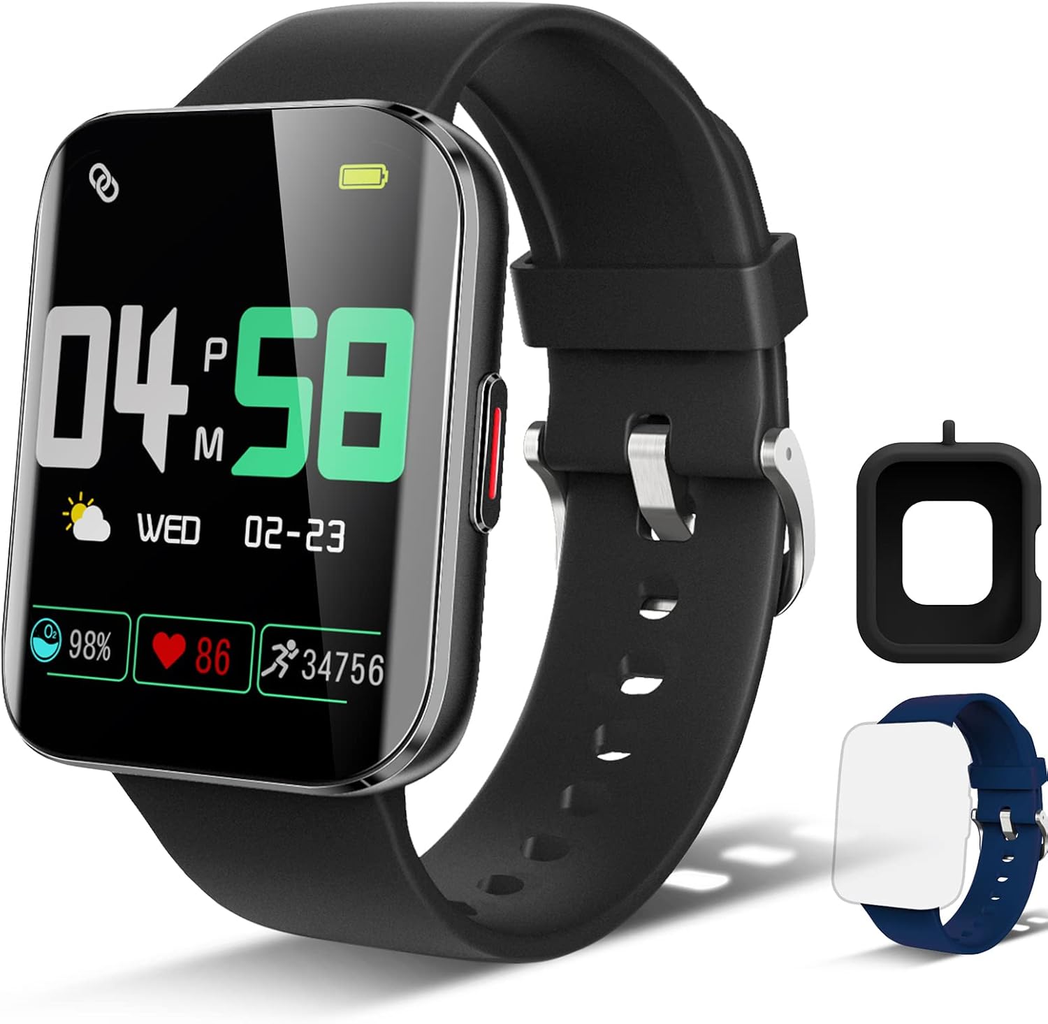 Smart Watch for Android Phones, Smart Watch for Men Women, 1.69" Curved Screen Smartwatch Waterproof Fitness Tracker Fitness Watches (Black/Blue)