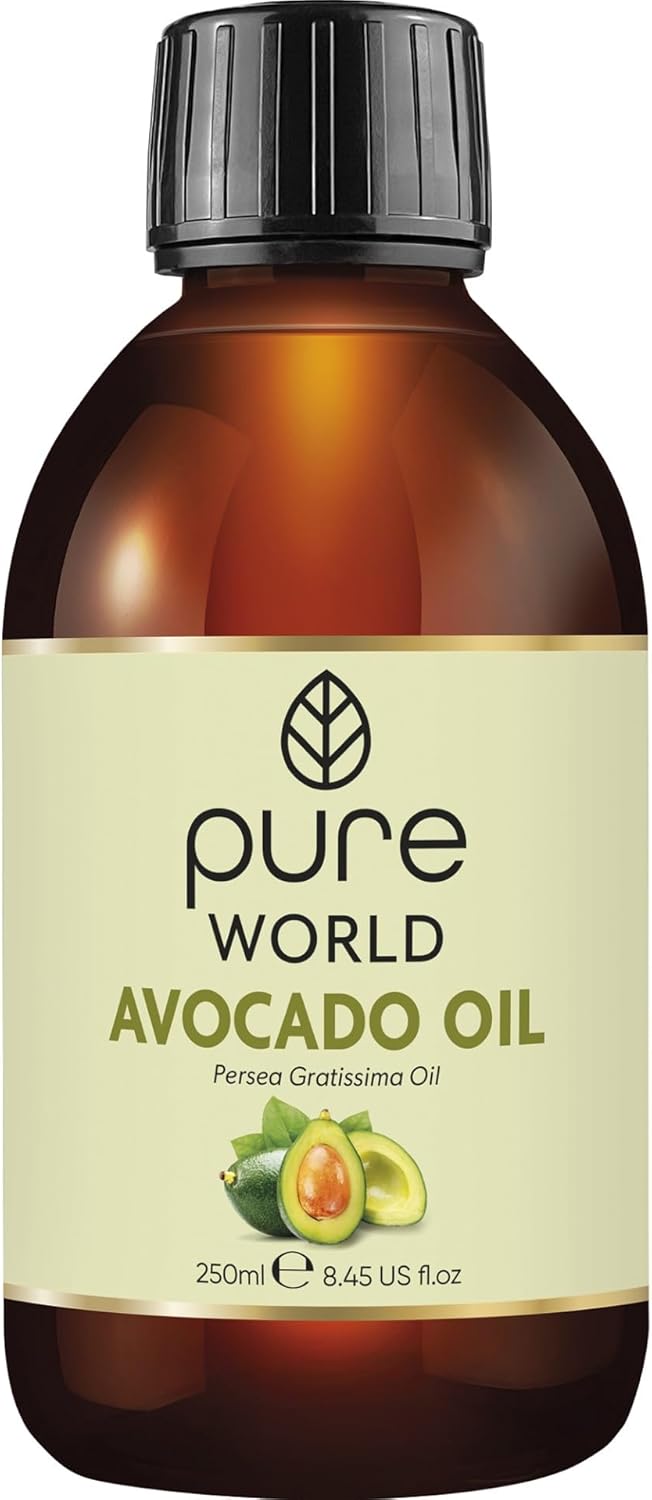 Pure World Natural Avocado Oil 250ML Cold Pressed Freshly Pressed Premium Bottled in the UK 100% Pure & Natural Nourishing Skin, Hair, Nails Vegan