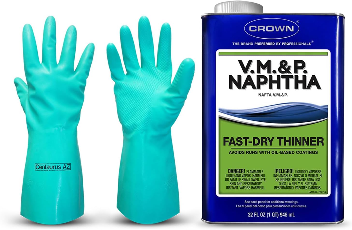 Best Mineral Spirits Thinner - Crown CR.VM.M.64 qt VM&P Naphtha Fast-Dry Thinner - Paint Thinner for Oil Based Paint, Varnish & Enamels –Available with Centaurus AZ Gloves