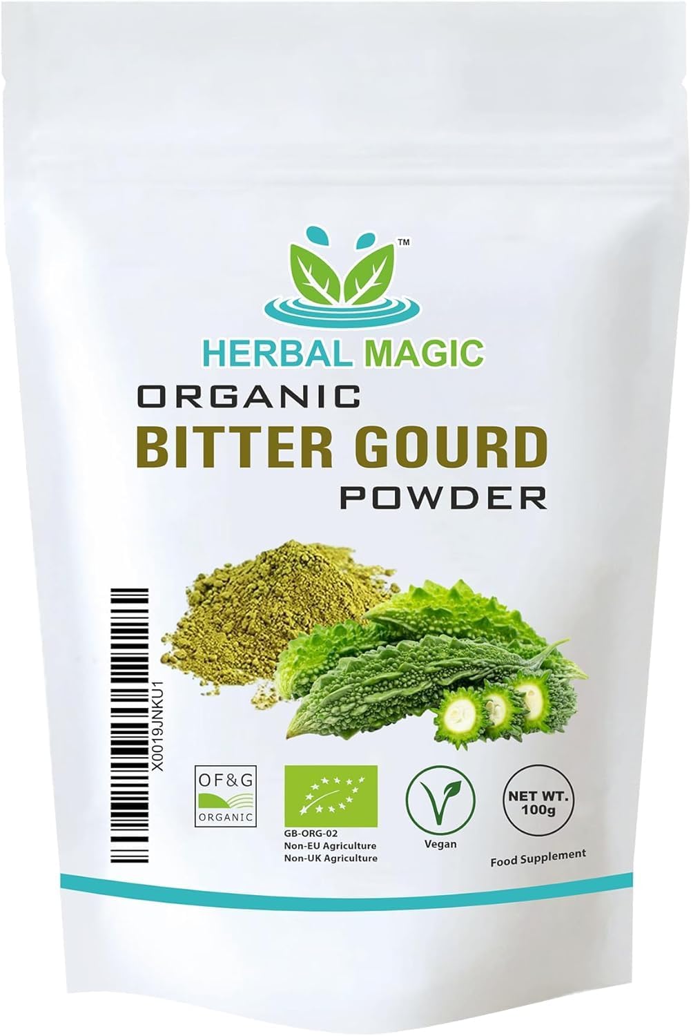 Herbal Magic's Organic Bitter Gourd Powder-Great Green Vegetable-Also Known as Karela, Bitter Melon,Balsam-pear. Free from Fillers & Preservatives- of&G UK Organic Certified- 100g (Pack of 1)