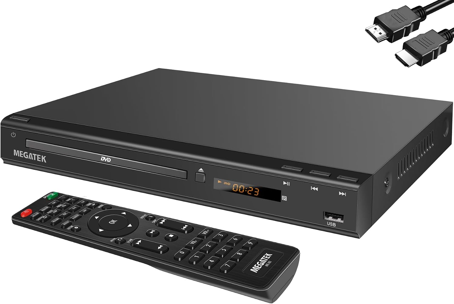 MEGATEK Region-Free HDMI DVD Player for TV, Compact CD/DVD Player for Smart TV, USB Port, Plays All Region DVDs & Multi Formats, Metal Housing, HDMI/RCA Cables & Remote Included