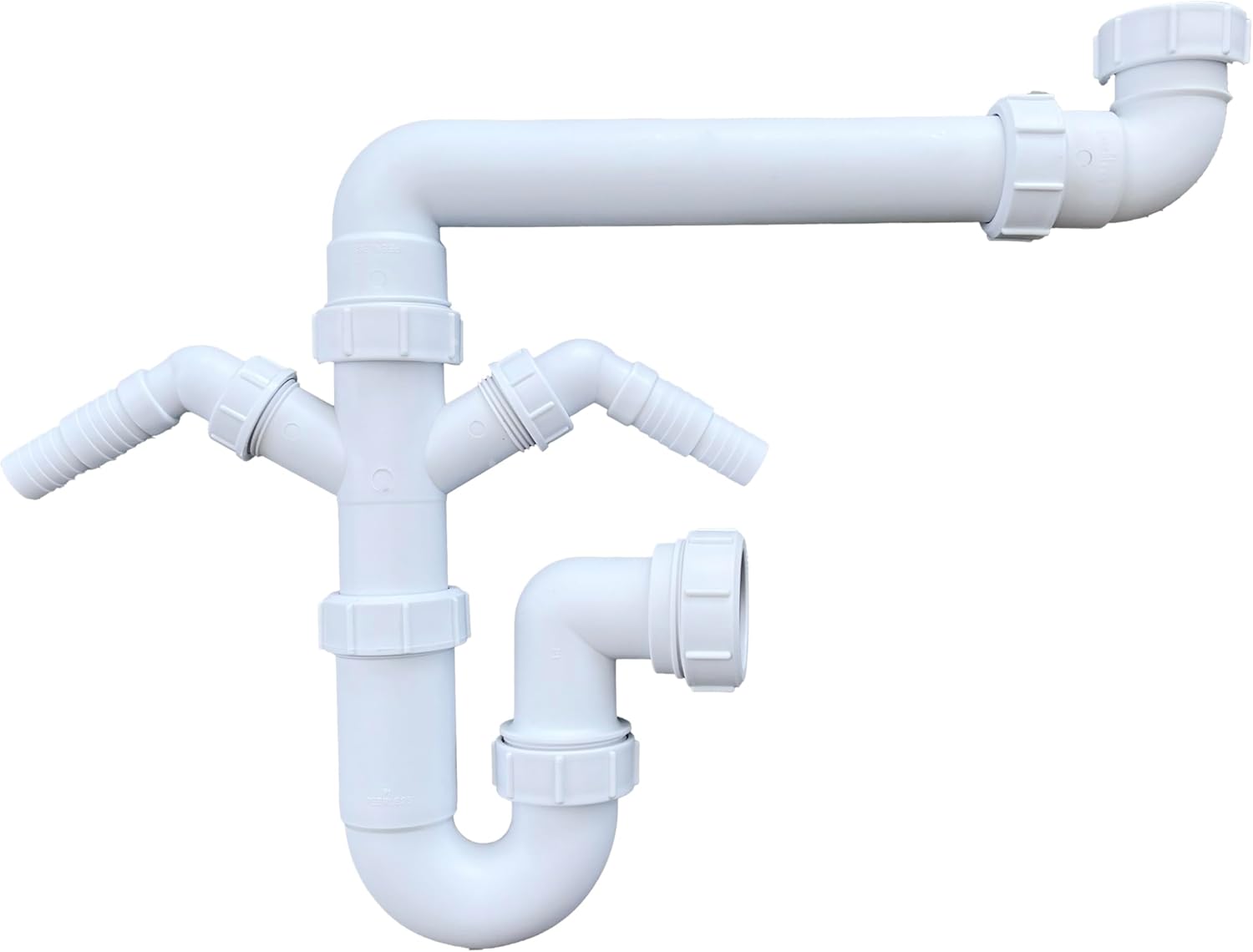 Multi-Fit Single Bowl Sink Waste Kit Space Saving - 1.1/2" 40mm Single Bowl P Trap Kit with Twin Washing Machine Waste Splitters, Sink Waste Kit BS EN 247-1:2002 75mm Water Seal