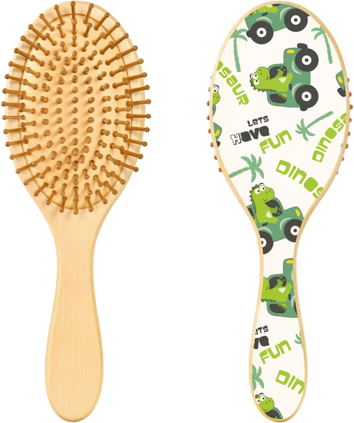 Wood Hair Brushes Cute Dinosaur Driving Car Coconaut Tree Wood Paddle Brush Wood Hair Brushes for Women Massage Hair Brush