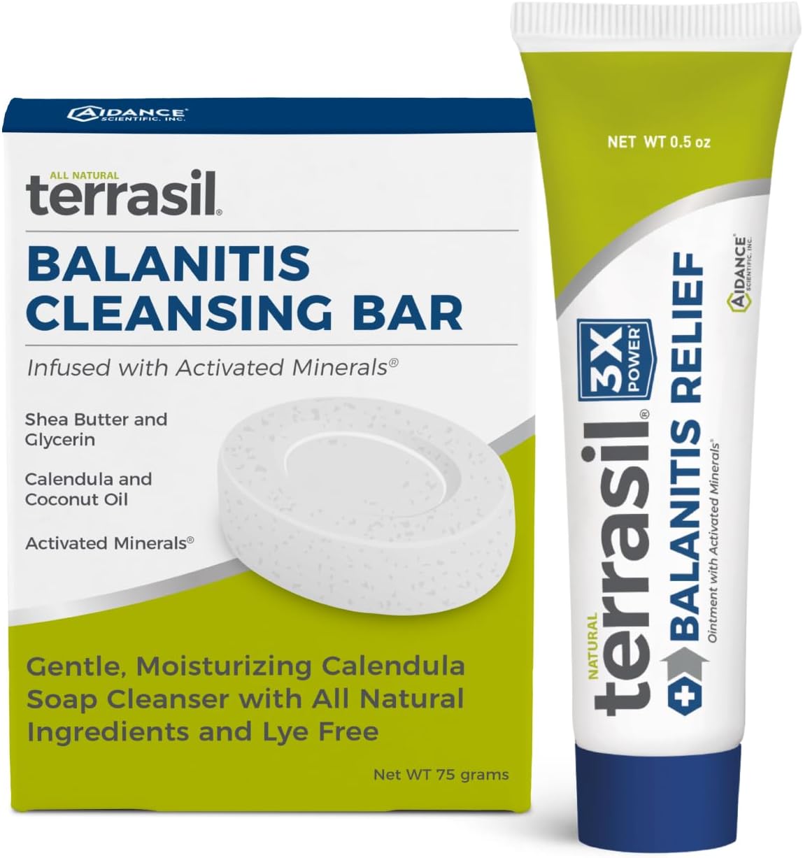 terrasil Balanitis Relief + Cleansing Soap 2-Product Kit - Balanitis Treatment for Men, Natural Foreskin Ointment for Symptoms of Itch & Irritation. Dermatologist Tested (14g Tube + Soap Bar)