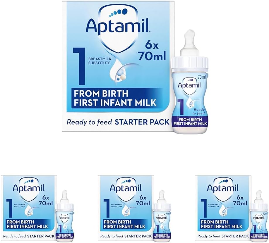 Aptamil 1 First Baby Milk Formula Starter Pack Ready to Use Liquid, from Birth, 6x70 ml (Pack of 4)