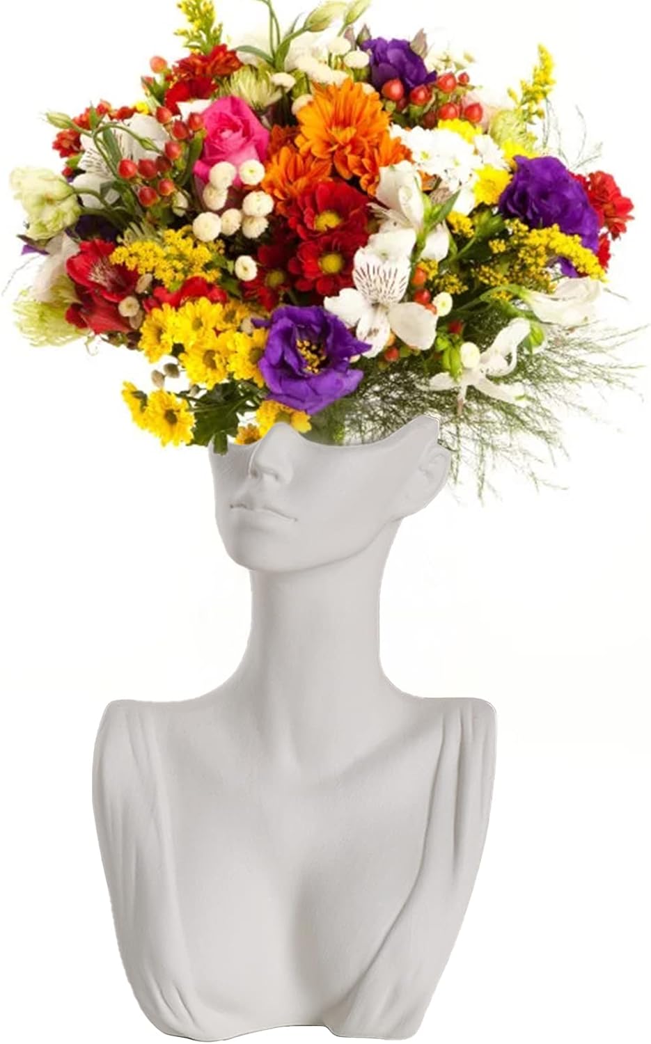 KHBNHJ 19 CM Female Body Vase Ceramic Body Art Vase Modern Face Vase Head Vase Human Sculpture Vase Flower Holder for Home Office Table Decor, White