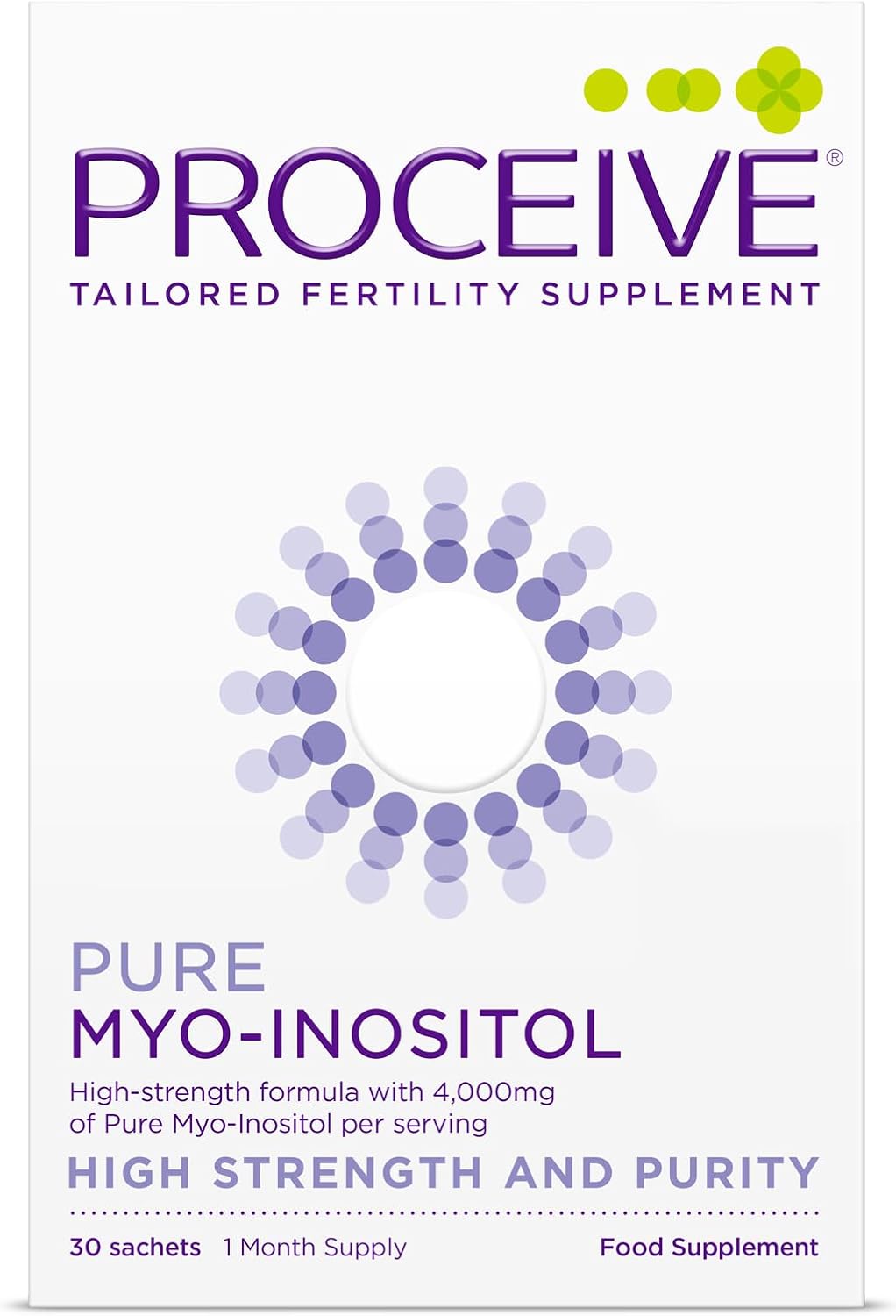 Proceive® Pure Myo-Inositol Supplement – 4000mg High Strength Daily Dose – 30 Sachets – Tasteless Powder – Vegan – Easy to Mix – Suitable for TTC