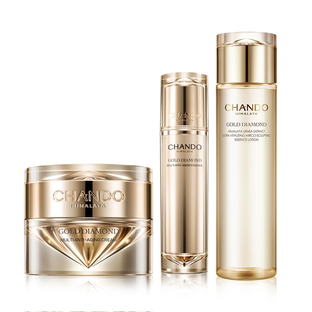 Gold Diamond Multi Anti-aging Set, Cream (55g/1.94oz) & Tightening Toner Serum 200ml/6.76oz & Anti-aging Essence (50ml/1.69oz)- Reducing Wrinkle, Firms Skin, Paraben-free