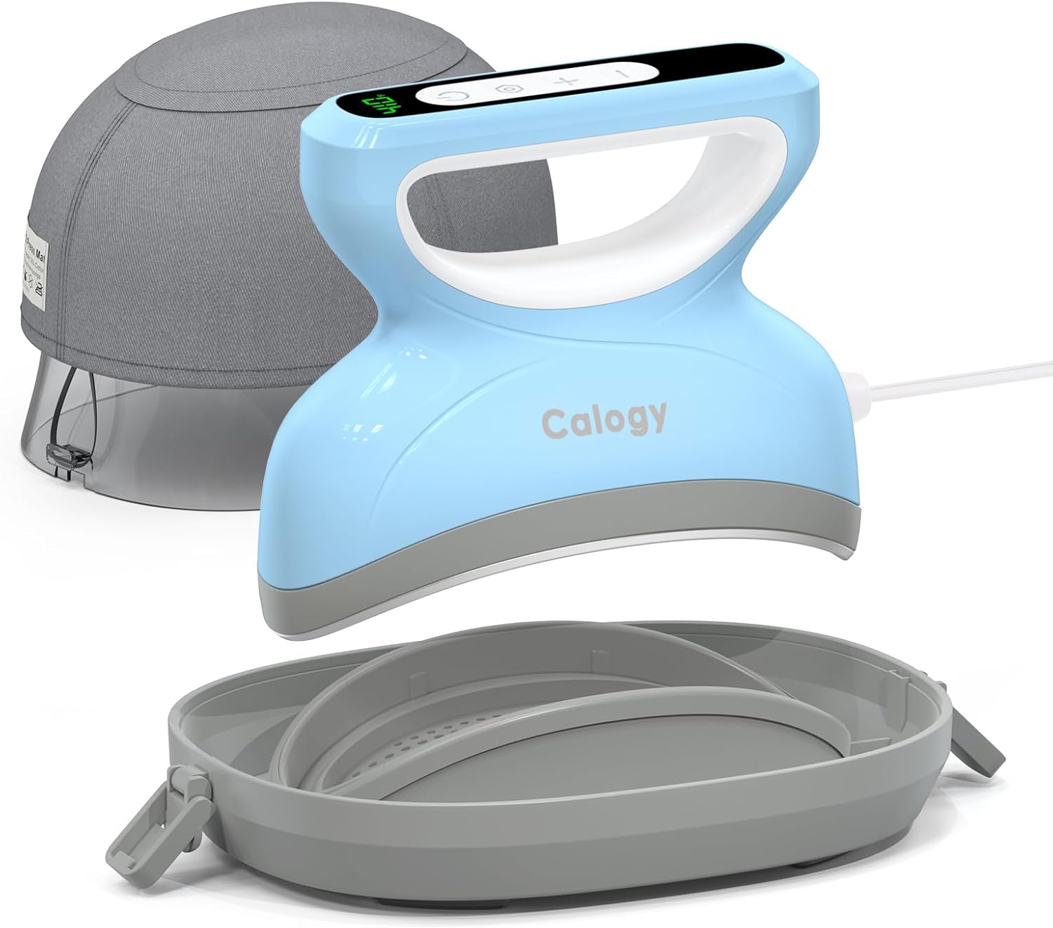 Calogy Hat Press Heat Machine for Caps, Mini Portable Hat Heat Press with Timer, Max 410℉,Precision Temp Control ±5℉, Fast & Evenly Heating 2.76*6.3in Curved Plate for 6 1/2-8 hat，21-26 Girth (Blue)