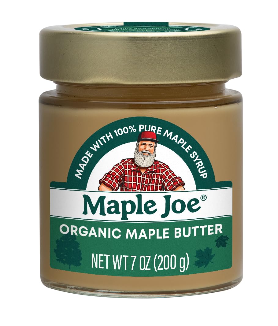 Maple Joe Organic Maple Butter Spread Made with 100% Natural Organic Grade A Maple Syrup. Pure Maple Cream Spread Maple Sugar Candy Smooth & Creamy, Vegan, Fat-Free, Non-GMO, Non-Dairy, Gluten Free & Kosher Certified. 7oz / 200g. (1 pack)