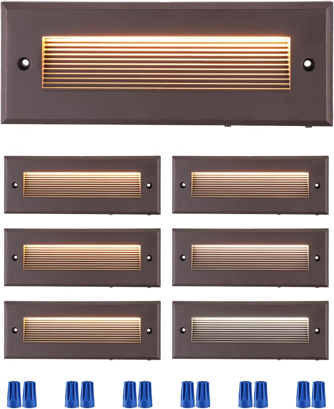 LEONLITE 5W/4W/3W Dimmable 5CCT Low Voltage LED Step Lights Outdoor, 9 Inch Exterior Step Lighting, 12-24V AC/DC Landscape Stair Riser Light, UL Listed, IP65, Oil Rubbed Bronze, Aluminum, Pack of 6