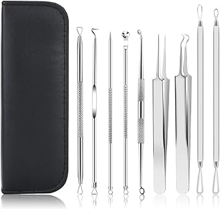 Pimple Popper Tool Kit, UUBAAR 9 PCS Blackhead Remover Tools with Tweezers, 16-Heads Professional Acne Zit Pimple Popper Extraction Tools, Whitehead Comedone Extractor Kit for Facial Nose
