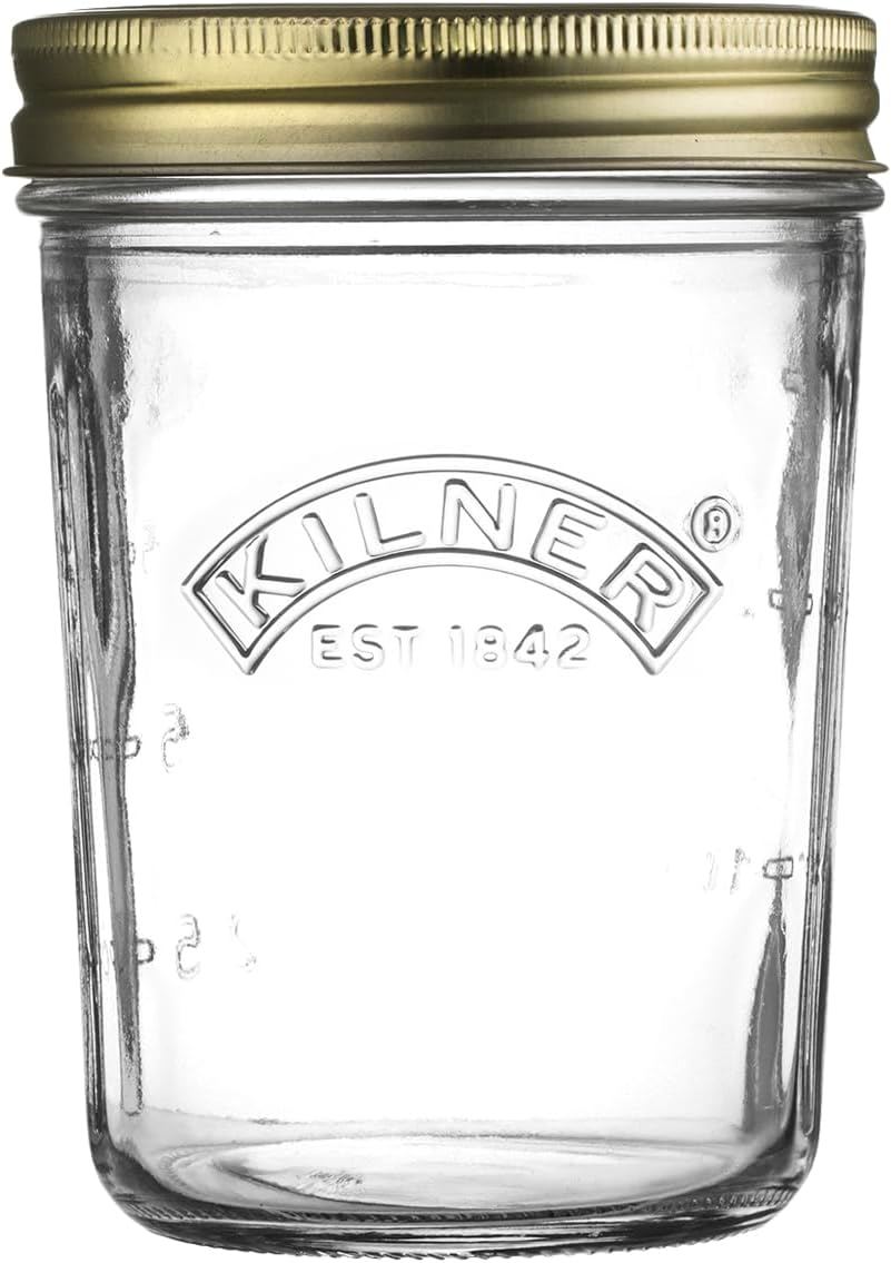 Kilner Wide Mouth Preserve Jar 0.35L (350ml) Glass Storage Jar with Vacuum Seal Lid Ideal for Preserving Whole Fruits Vegetables Pickles Jams