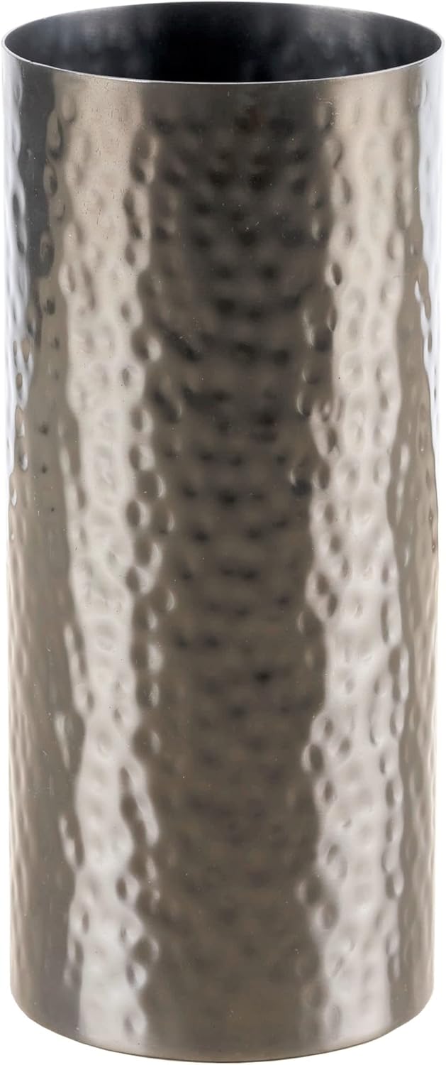 Vase for Flowers - Tempered Metal - 23cm Tall Flower Vase Dark Silver (Silver)