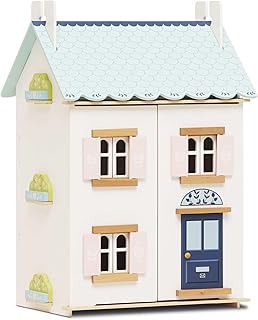 Le Toy Van – Blue Belle Wooden Doll House | Girls & Boys 3 Storey Wooden Dolls House Play Set - Suitable for Ages 3+