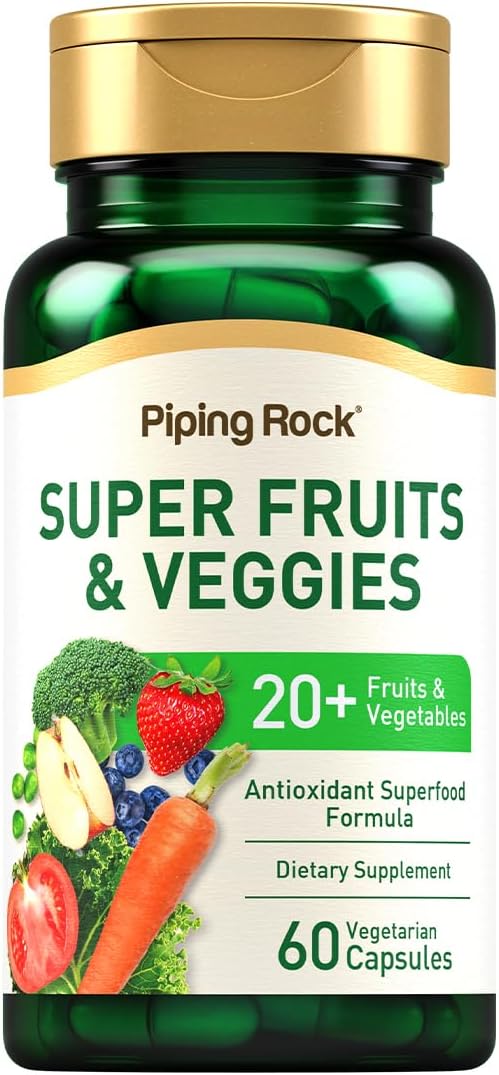 Piping Rock Fruits and Veggies Supplement | 60 Capsules | Superfood Fruit and Vegetables Vitamins | with Prebiotic Blend | Vegetarian Formula | Non-GMO, Gluten Free