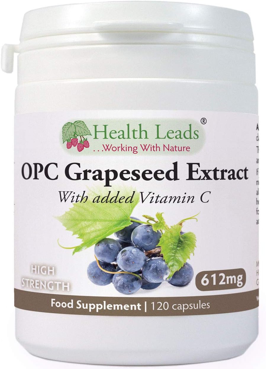 Pure OPC (Oligomeric Proanthocyanidins) Grapeseed Extract Capsules, 456mg High Strength Pure OPC Suitable for Vegans, with Added Vitamin C (Ascorbic Acid) Manufactured by Health Leads UK