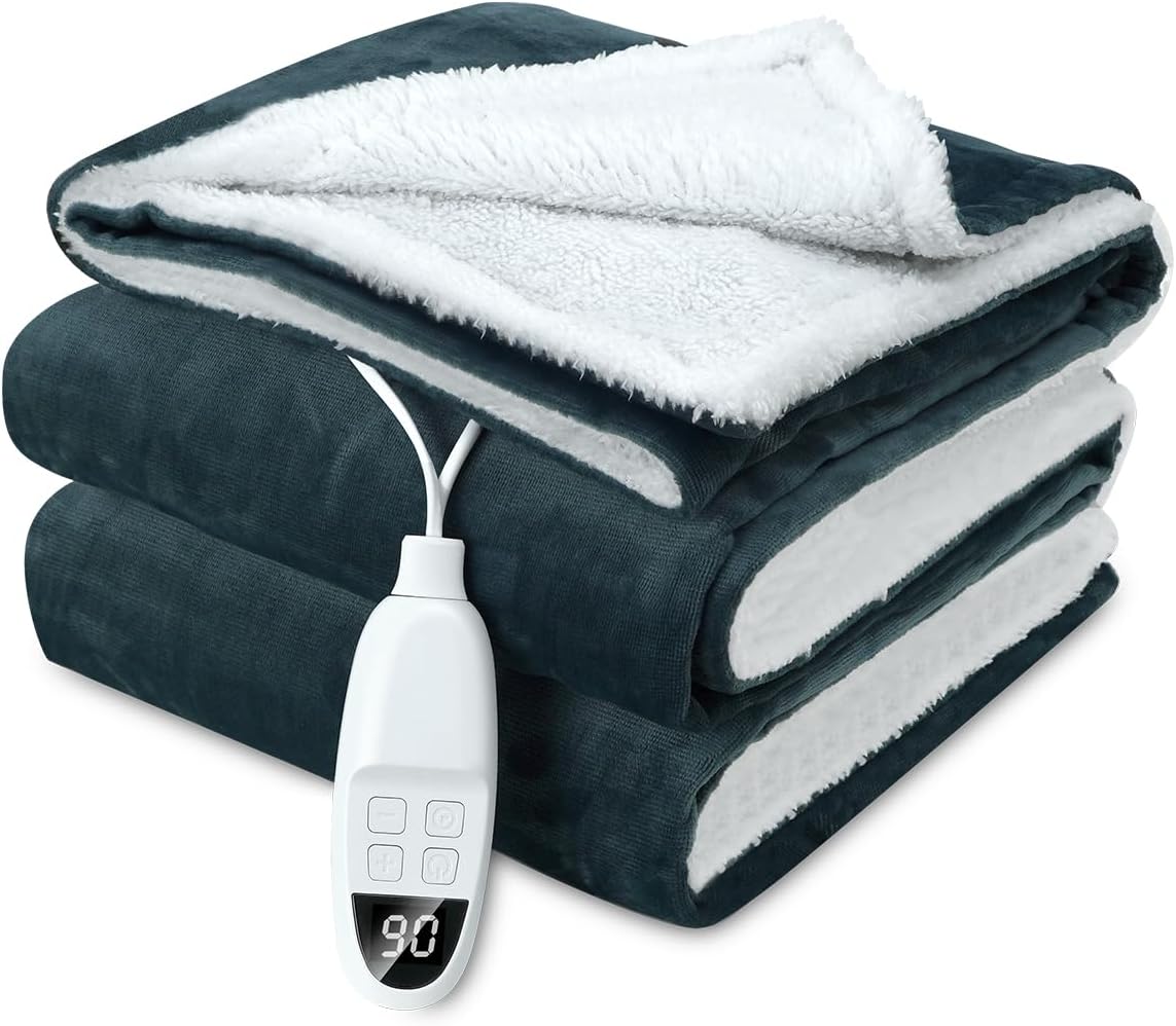 CONOPU Electric blanket,180X130cm,Heated Throw Blanket with 6 Heat Levels,10H timer,Fast Heat,Overheat Protection,LED Display,Machine Washable,Electric Throw Blanket for Sofa,Office,Grayish Green