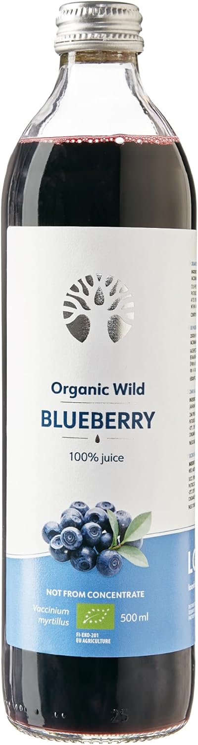 LOOV Wild Blueberry Juice Organic, 500 ml, Wild-Crafted from Nordic Forests, High in Antioxidants, 100% from Directly Pressed Blueberries, Not from Concentrate, No Water Added, No Added Sugar