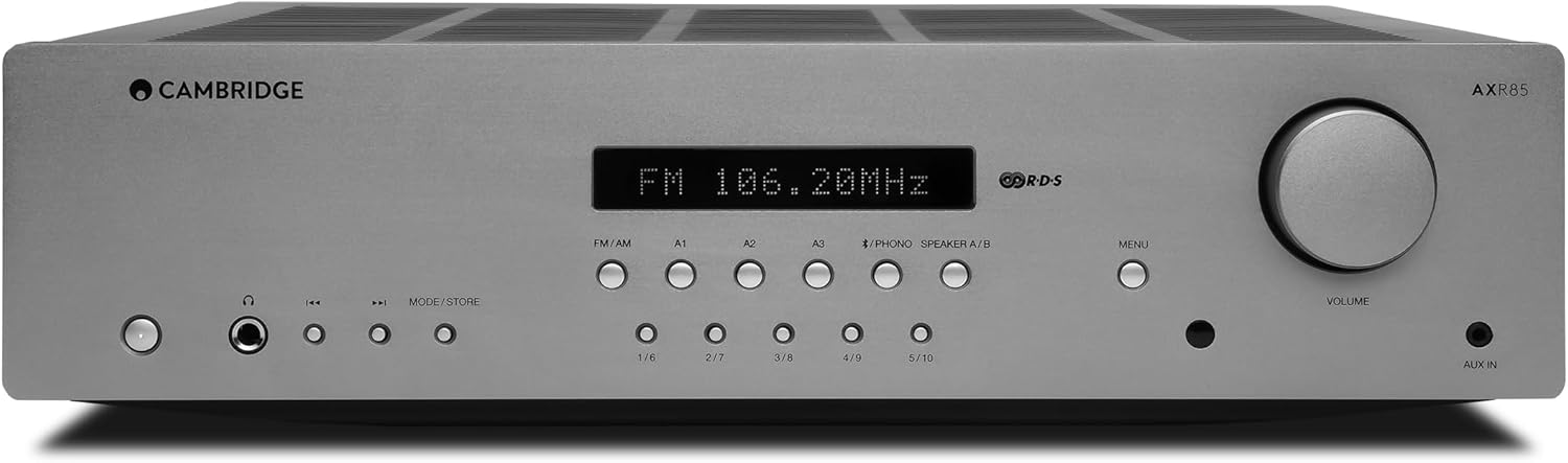 Cambridge Audio AXR85-85 Watt Separate HiFi Stereo Receiver Featuring Built-In Phono Stage FM/AM Radio and Bluetooth 5.0 - Lunar Grey