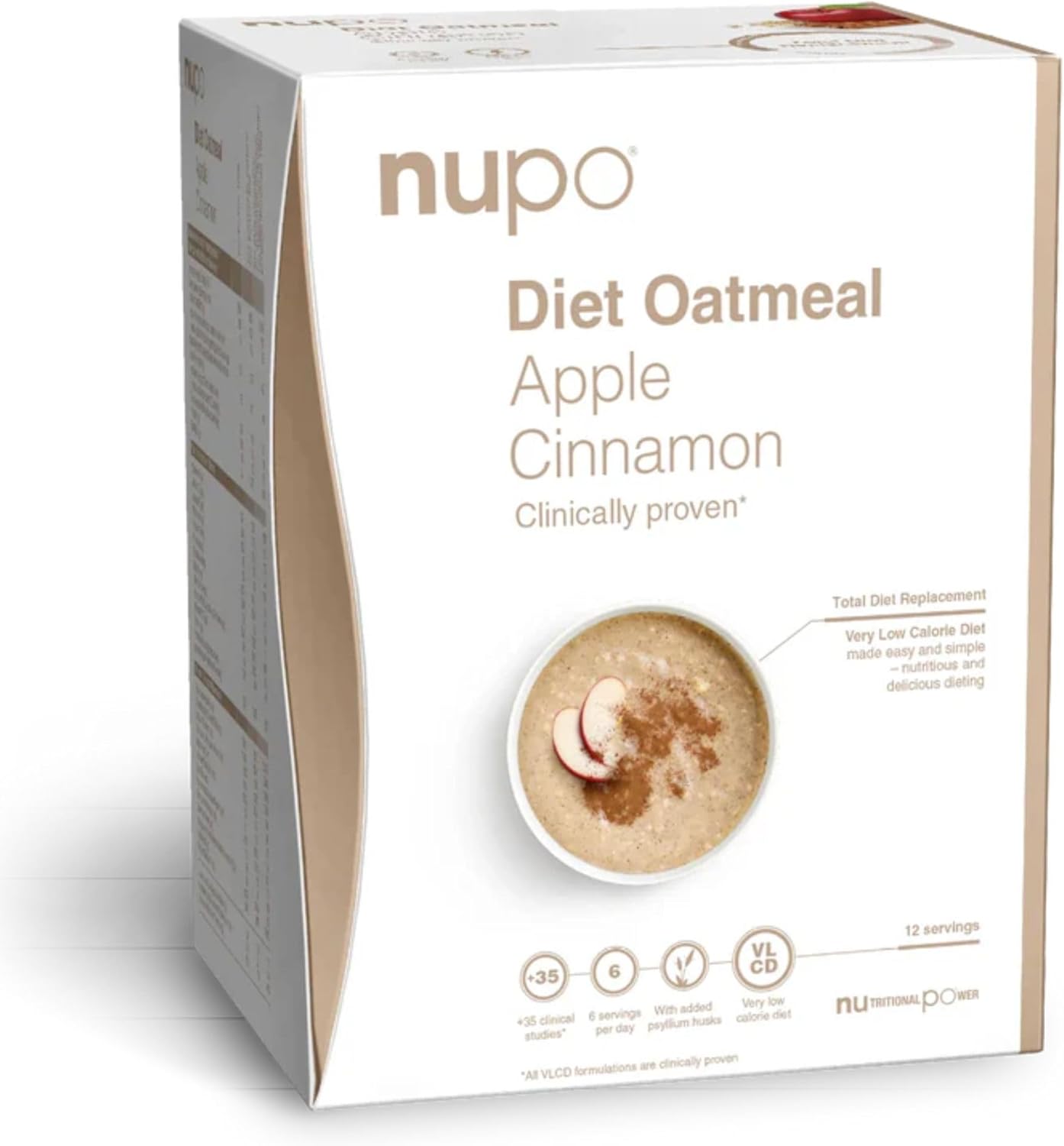 NUPO Diet Meal Replacement for Weight Loss (Oatmeal Apple-Cinnamon, 12 Servings) | Very Low Calorie Ready Meal for Weight Management | Gluten Free Vegan Ready Meals | GMO Free Just Add Water Meals